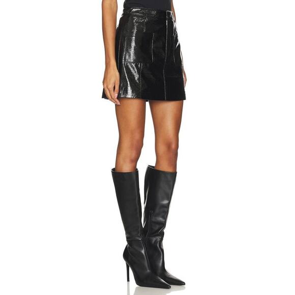 Cinq a Sept Tade Faux Leather Mini Skirt in Black 6 - Picture 2 of 5